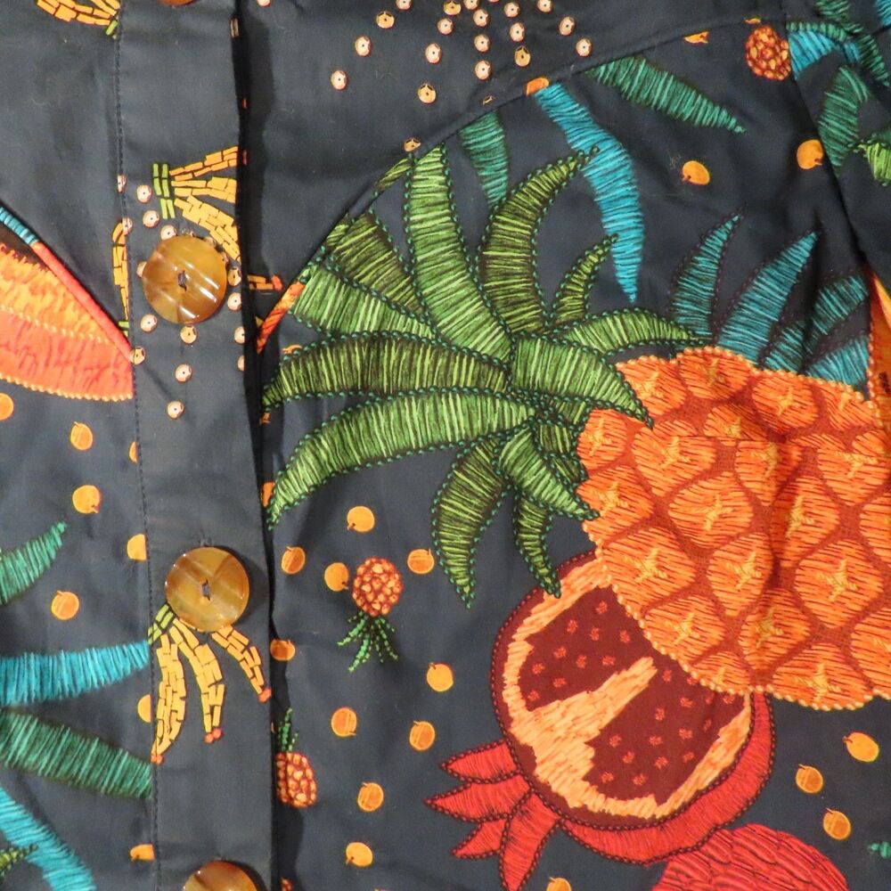 FARM Rio Tropical Fruit Print Cropped Button Blouse Jacket Puff Sleeve S - Picture 9 of 12